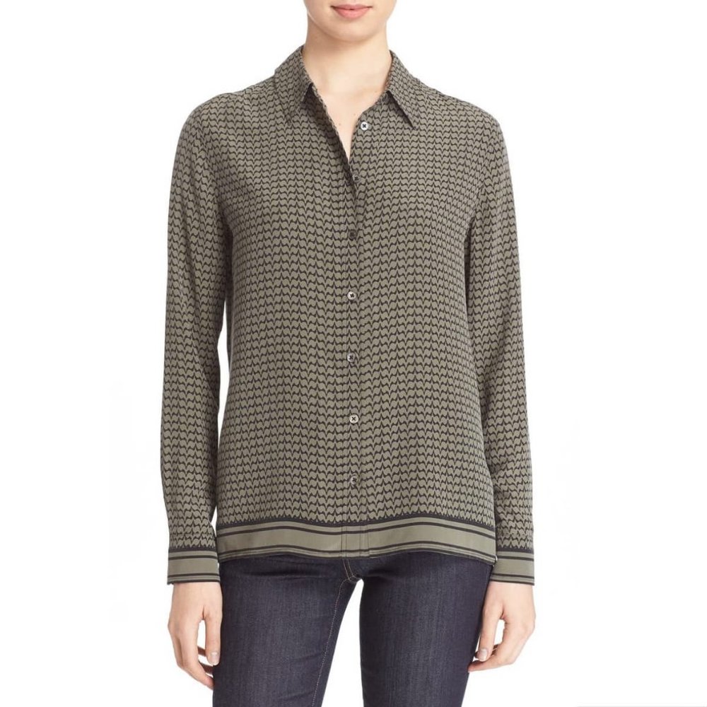 Equipment Dusty Olive Shiloh Print 100% Silk Top